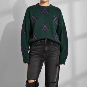 Argyle 100% Wool 80s Sweater Academia Heritage Country Club Preppy Preppy Sz S